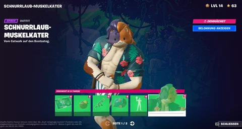 Fortnite schnurrlaub muskelkater cosmetics